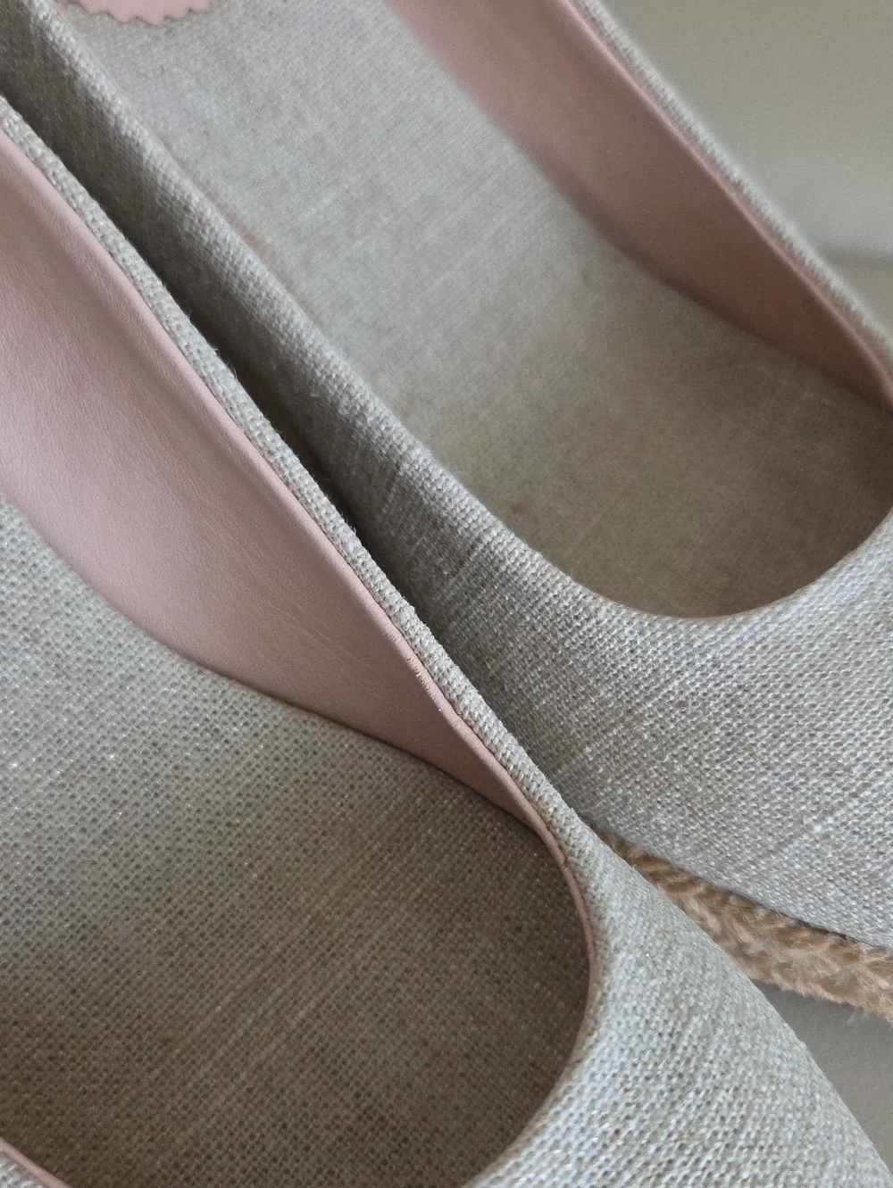 J. Crew Neutral Linen Espadrille Wedges with Pink Lining Size 9.5